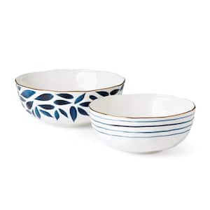 8.75 in. Blue Bay 72 fl. oz. Blue and White Blue Porcelain Nesting Serving Bowls (Set Of 2)
