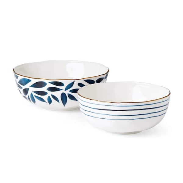Lenox 8.75 in. Blue Bay 72 fl. Oz. Blue and White Blue Porcelain Nesting Serving Bowls Set Of 2