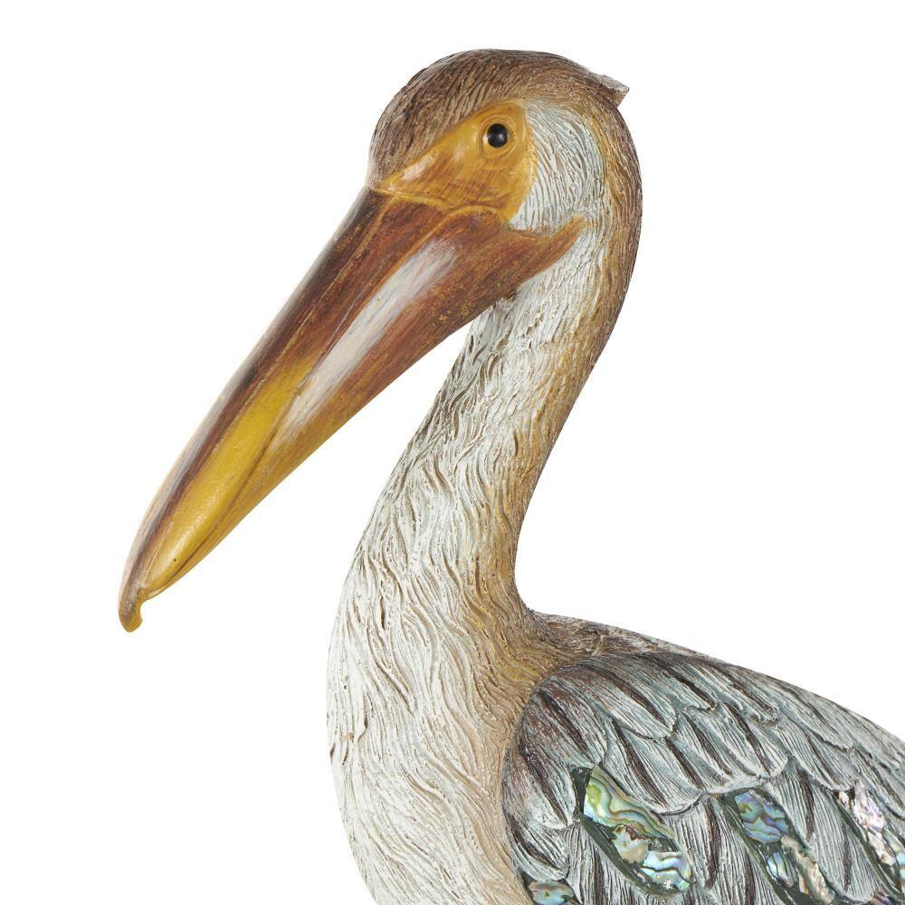 Teal and Brown Resin Pelican Sculpture with Glass Inlay Wings