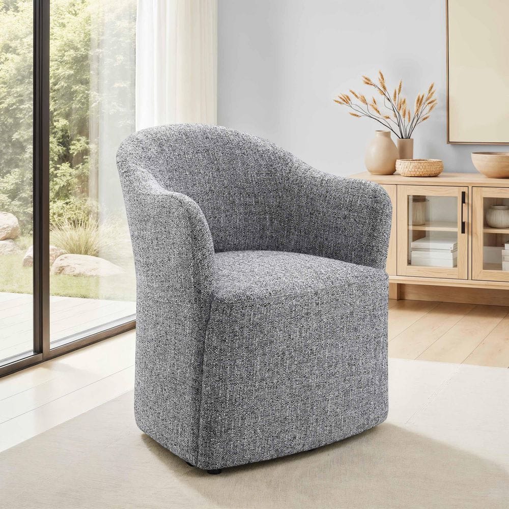 Manor Pewter Gray Barrel Shape OEKO-TEX Fabric Upholstered Dining Arm Chair with Casters price history on PriceWatchPro