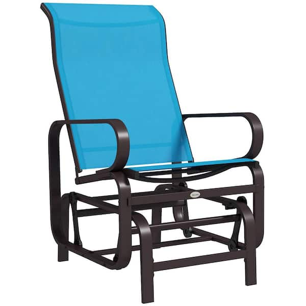 Outsunny 24 in. 1- Person Blue Metal Outdoor Glider with Smooth Rocking ...