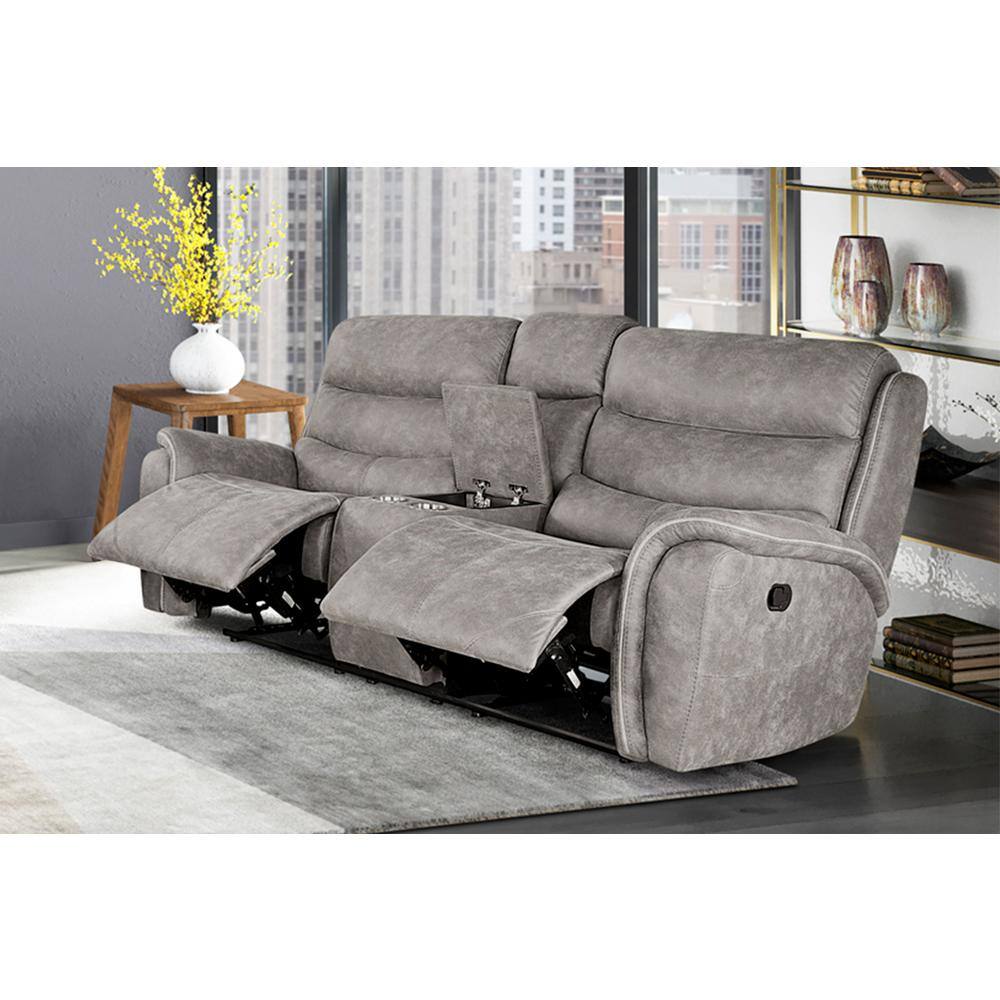 Kamari Gray Fabric Reclining Loveseat with Cup Holder