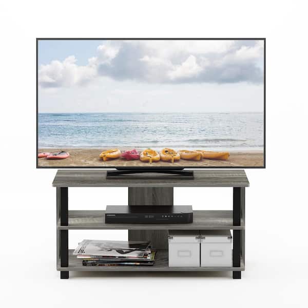Furinno Sully 31 in. French Oak Gray and Black Wood TV Stand Fits TVs Up to 40 in. with Open Storage