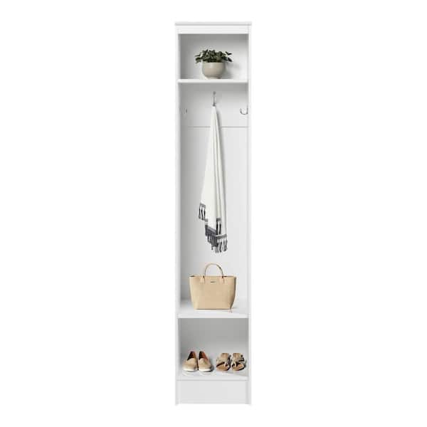 White Narrow Entryway Organizer, 3-Coat Hooks, Coat Rack Hall Tree with Shoe Storage, Furniture with Adjustable Shelves