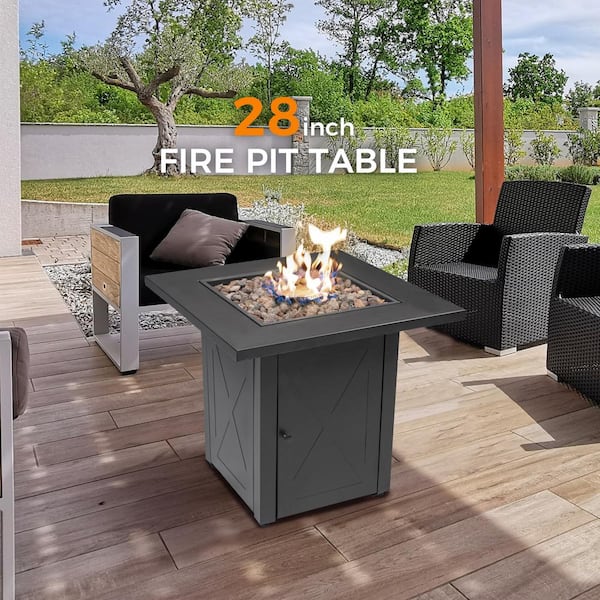 Quick Ignition Black Table Top Iron, Red Ember Fire Pit Cover