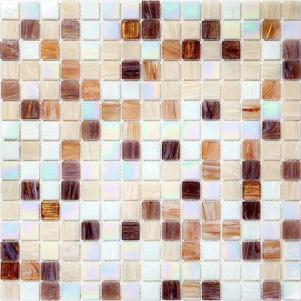 Apollo Tile Mingles 12 in. x 12 in. Glossy White and Brown Glass Mosaic ...