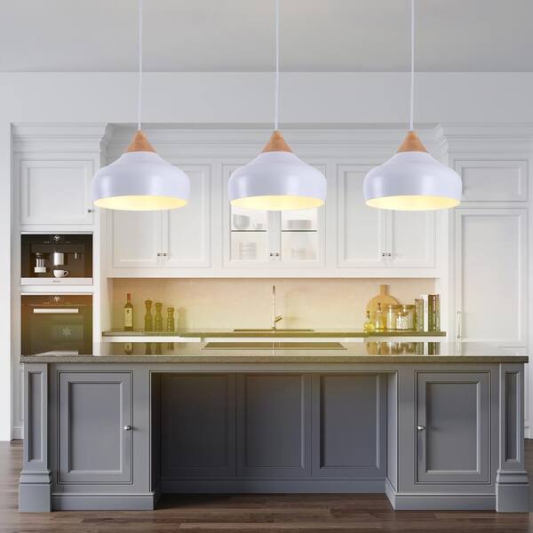 Keazile 13 in. 60-Watt 1-Light Matte White Pendant Light with Metal Shade and Solid Wood Top for Kitchen Island, Dining Table KZ-CL-002-WH Keazile 13 in. 60-Watt 1-Light Matte White Pendant Light with Metal Shade and Solid Wood Top for Kitchen Island, Dining Table KZ-CL-002-WH