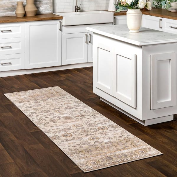 Deadra Vintage Floral Machine Washable Area Rug Beige 2' 6" ft. x 10' ft. Runner Rug