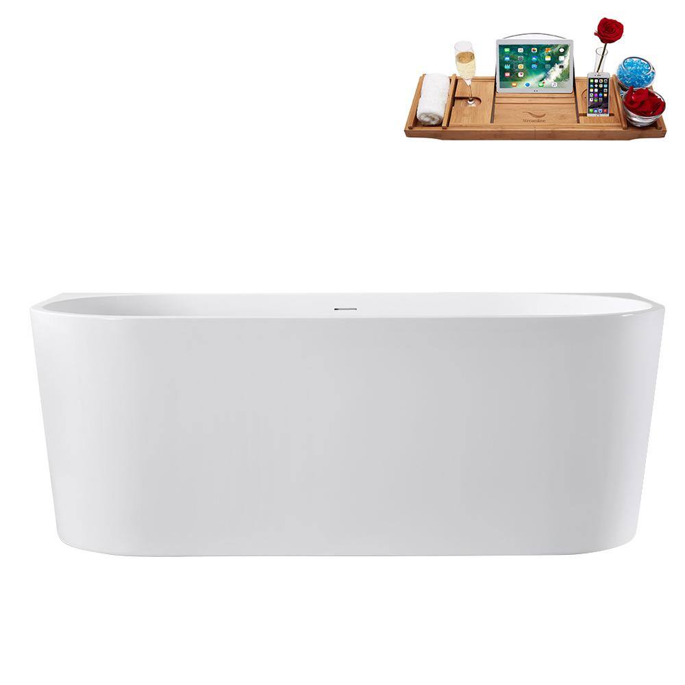 67 in. x 32 in. Acrylic Freestanding Soaking Bathtub in Glossy White with Glossy White Drain, Bamboo Tray price history on PriceWatchPro