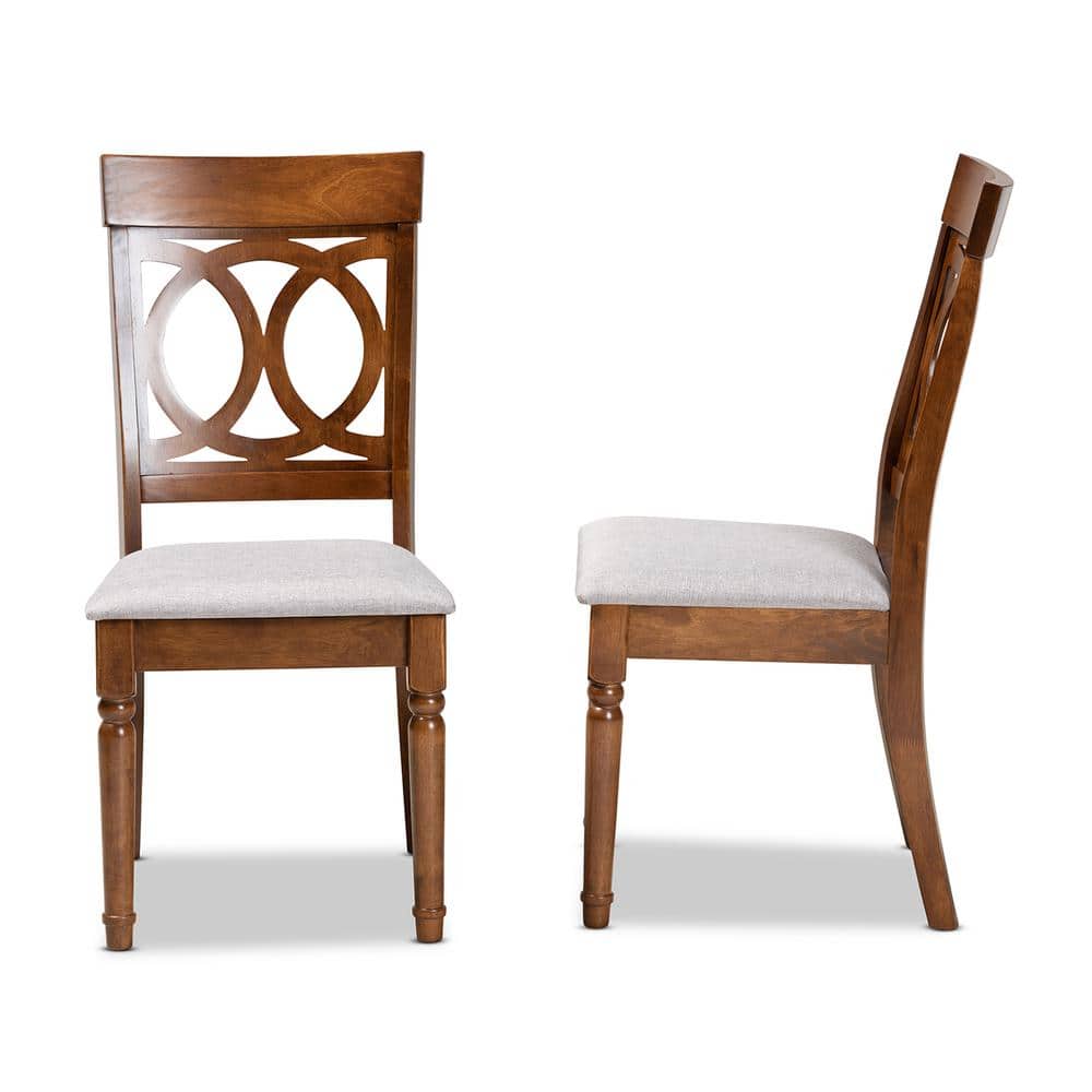 Walnut Brown and Grey Upholstered Cane Side Chair Set