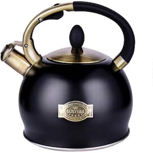 4-Cups Whistling Tea Kettle - Matte Black Traditional Stainless Steel with Cool Touch Handle, Stovetop Kettle