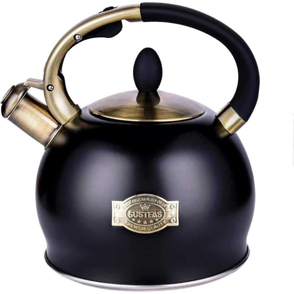 4-Cups Whistling Tea Kettle-Matte Black Traditional Stainless Steel with Co