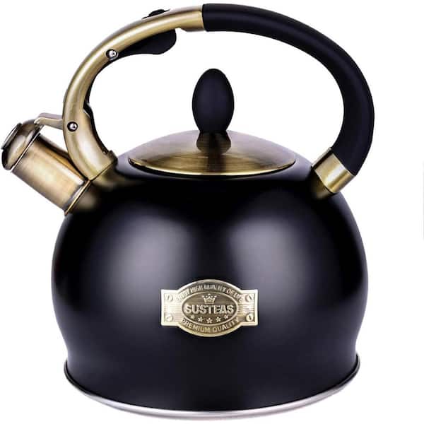 Adrinfly 4-Cups Whistling Tea Kettle-Matte Black Traditional Stainless Steel with Cool Touch Handle, Stovetop Kettle