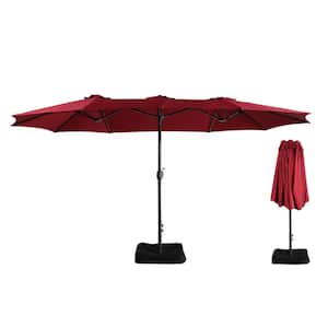 15 ft. Outdoor Maket Umbrella with Base and Double Air Vent in Red