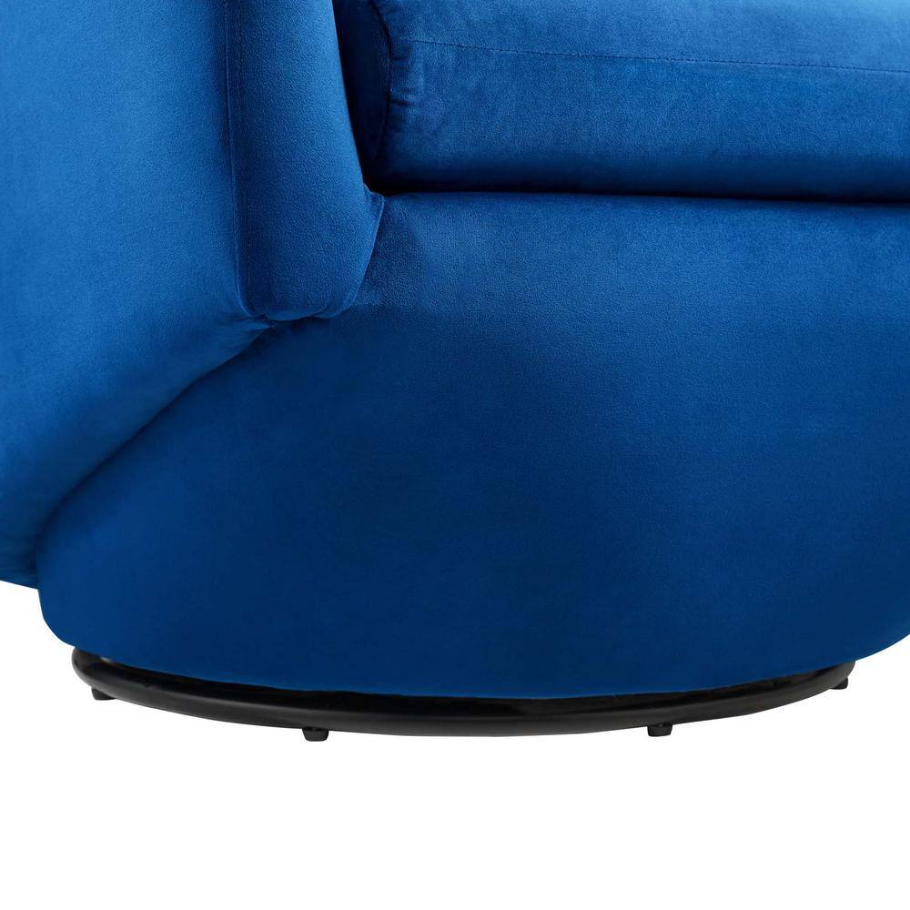 Navy Velvet Swivel Barrel Accent Chair with Matte Black Base