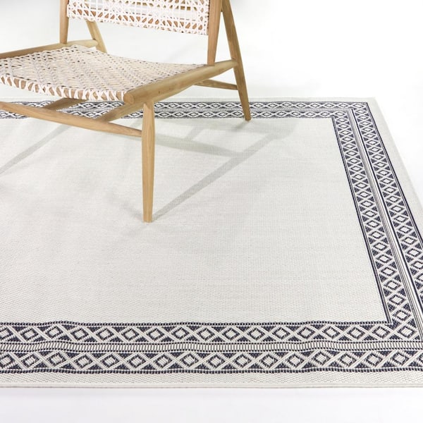 Cream 8 ft. x 10 ft. Diamond Border Indoor/Outdoor Area Rug