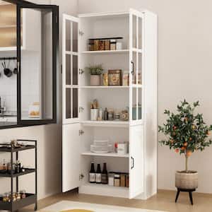 White Wooden MDF ( 31.5 in. W) Sideboard, Accent Storage Cabinet, Food Pantry with 4 Tempered Glass Doors and 5 Shelves