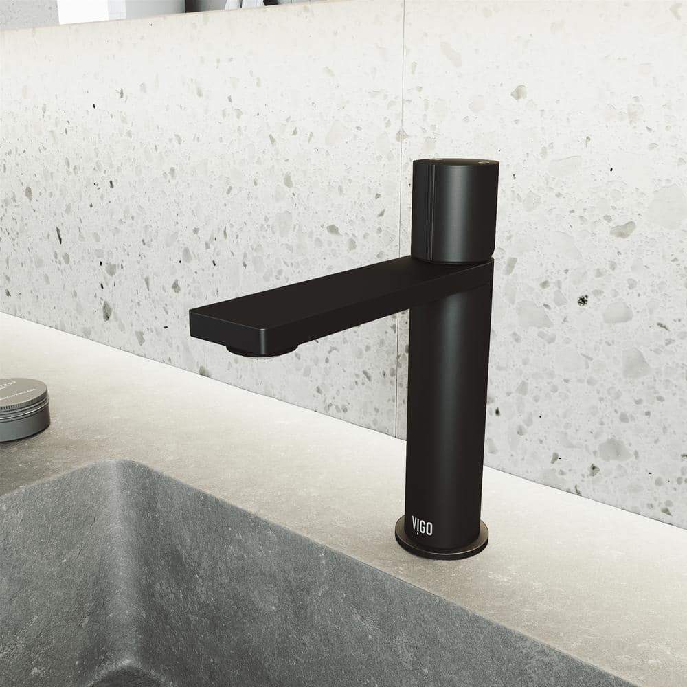 VIGO Halsey Matte Black Solid Brass Single-Hole Bathroom Faucet