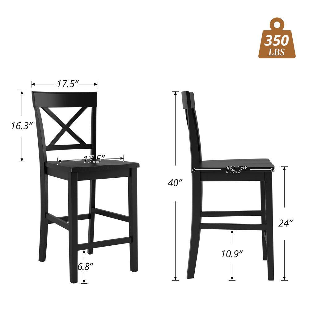 Ionia 24" Black Wood Counter Height Bar Stools, Set of 2
