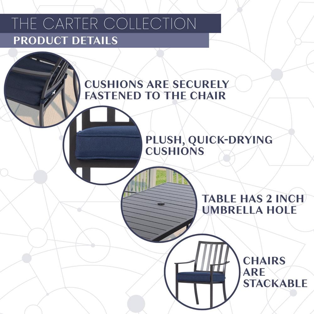 Carter 7-Piece Navy Blue Outdoor Dining Set with Padded Aluminum Chairs