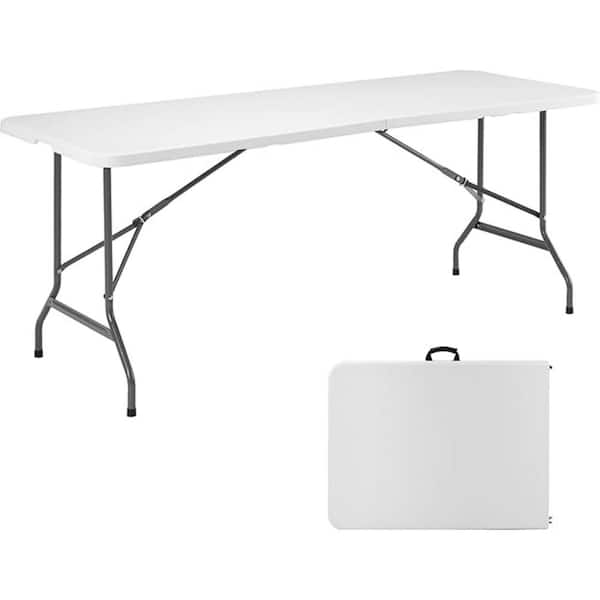 70.87 in.White Rectangle Steel Picnic Table Heavy-Duty Table w/ Handle for Camping Easy to Clean and Space-Saving Design
