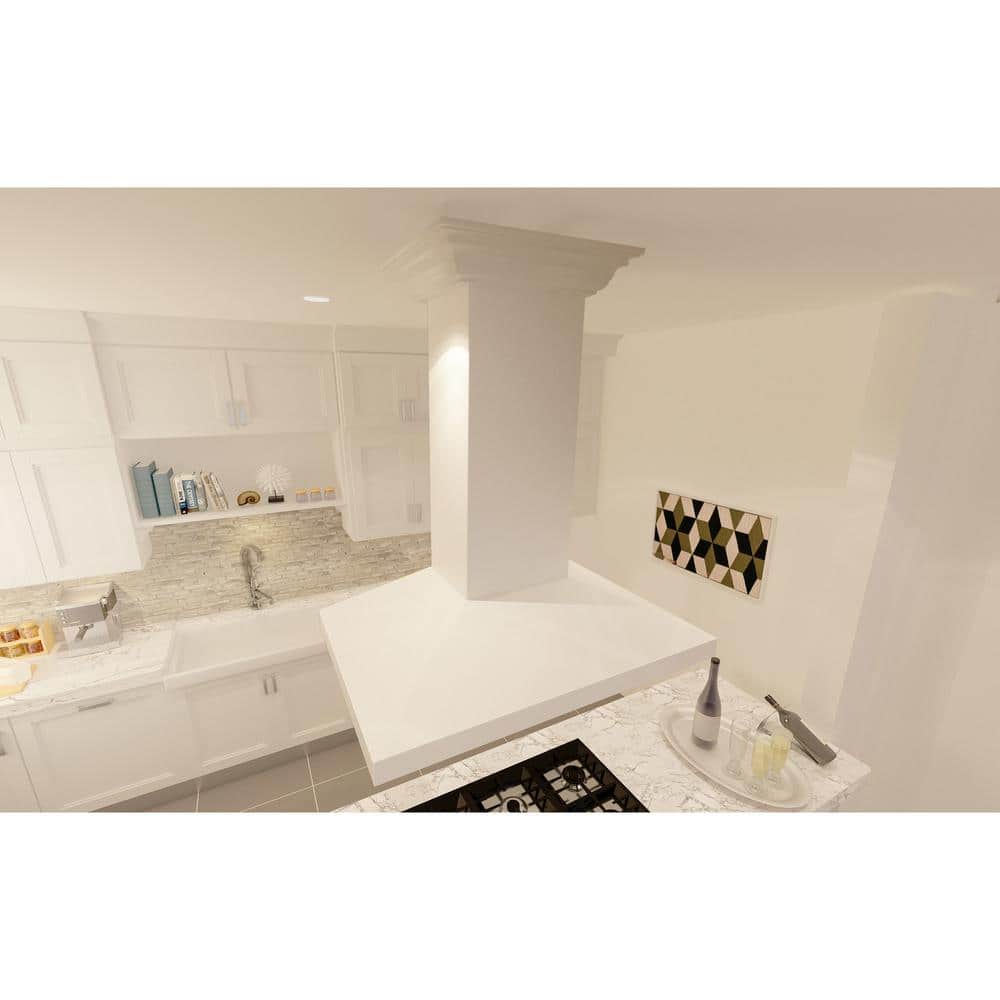 ZLINE 36" White Wooden Island Range Hood with Stainless Steel Filters