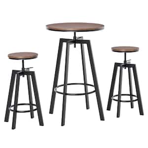 3-Piece Round Wood Top Brown Bar Table Set