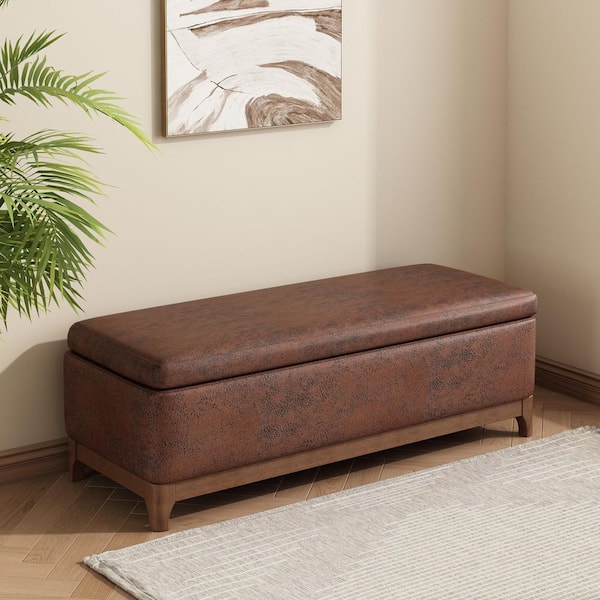 Antonio Modern Brown Microfiber Upholstered Rectangle Accent Ottoman Storage Bench