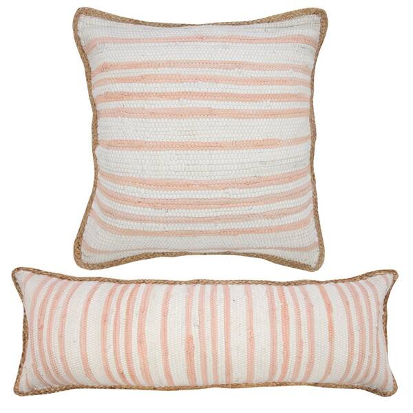 18"x18" Threshold 2 x Pink & Cream Linen Stripe Throw Pillow 