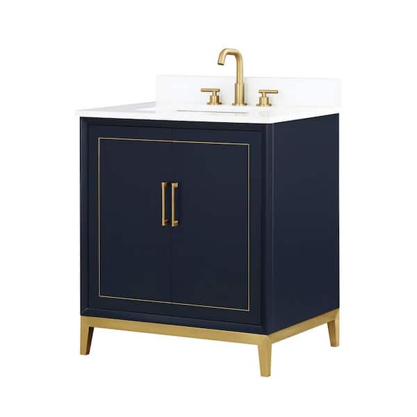 BEMMA Gracie 30 in. W x 22 in. D x 38 in. H Single Sink Freestanding Bath Vanity in Pacific Blue with White Quartz Top