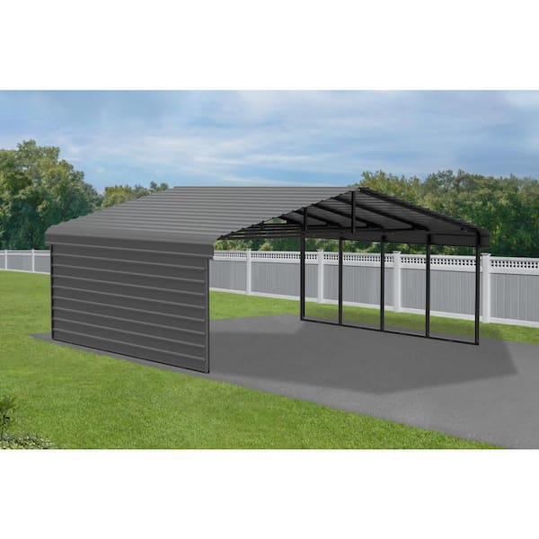 20 ft. W x 20 ft. D x 7 ft. H Charcoal Galvanized Steel Carport with 1-Side Wall Kit