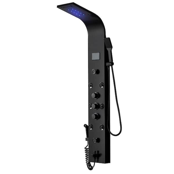 HOMEMYSTIQUE 8-Jet Rainfall Shower Panel System with Waterfall Shower Head and Shower Wand with Led Light in Black