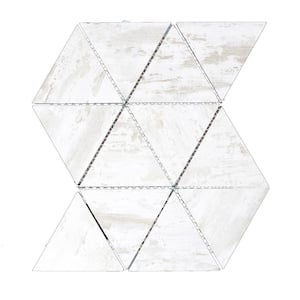 Handmade Décor White Wood Look Triangle 4 in. x 4.5 in. Matte Glass Mosaic Tile (1 Sq. ft.)