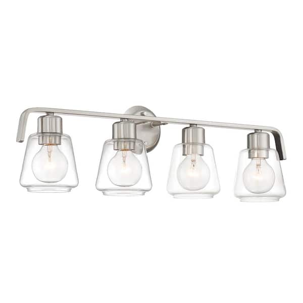 Designers Fountain Riley 28.5 in. 4-Light Satin Platinum Industrial Vanity with Clear Glass Shades
