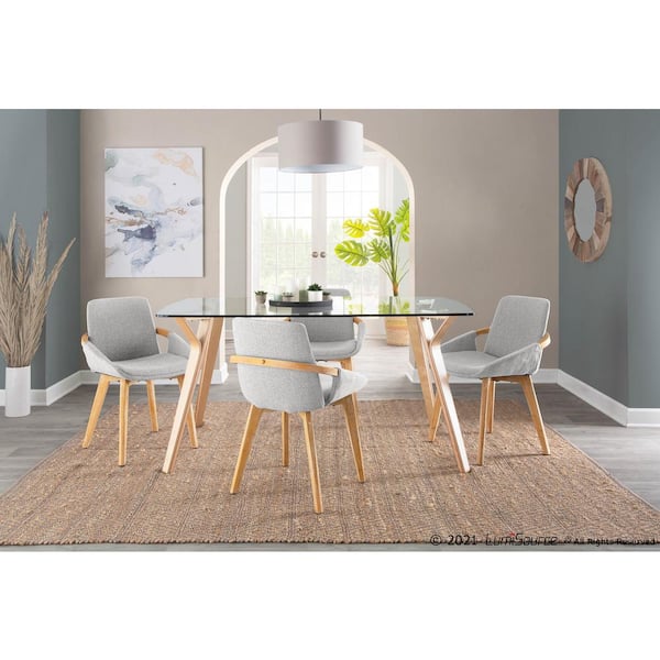 Cosmo Light Grey Noise Fabric and Natural Wood Dining Side Chair