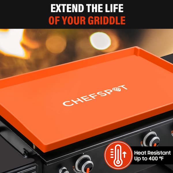 Silikon-Grillmatte Für Blackstone – Große Spatelmatte Mit Tropf-Pad & 8 Slots, Hitzebeständig Bis 260°C, Orange
