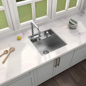 Zero Radius 17 in. Undermount 18G Stainless Steel Single Bowl Workstation Bar Sink with Stainless Steel Faucet