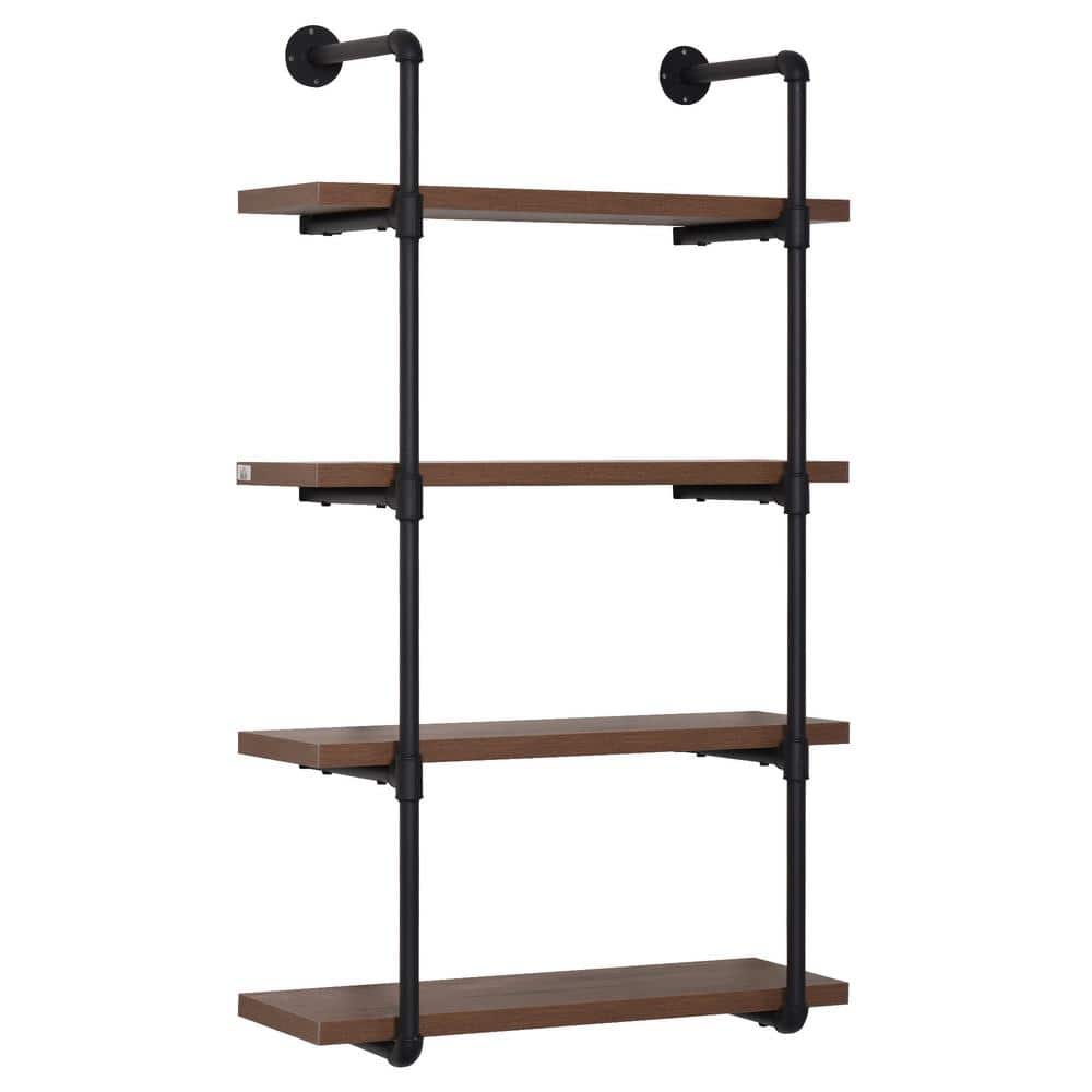 Homcom Modern 1.25 in. Rustic Brown 4 Tier Industrial Pipe Shelves Floating Wall Mounted Bookshelf Metal Frame Display Rack