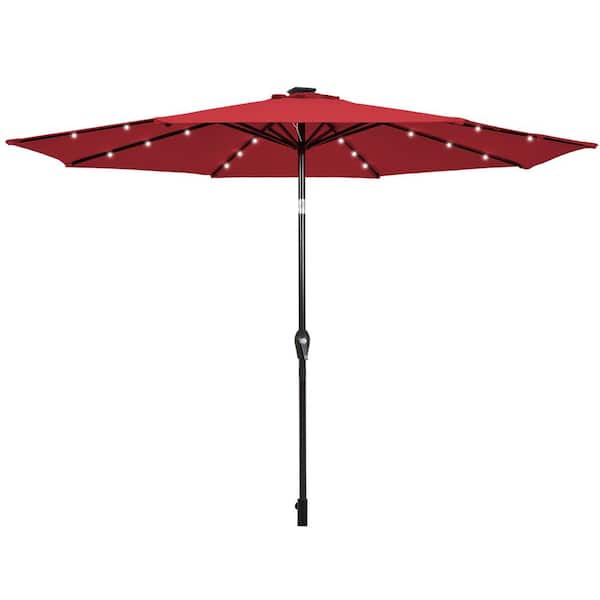 Gymax 10 ft. Table Market Yard Outdoor Patio Umbrella with Solar LED Lights in Burgundy