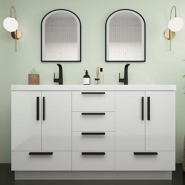 Carla 59 in. W x 20 in. D x 35 in. H Double Sink Freestanding Bath Vanity in Gloss White with White Acrylic Top