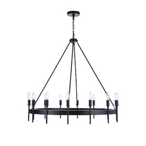Larrson 14-Light Flat Black Finish Transitional Chandelier for Kitchen/Dining/Foyer, No Bulbs Included
