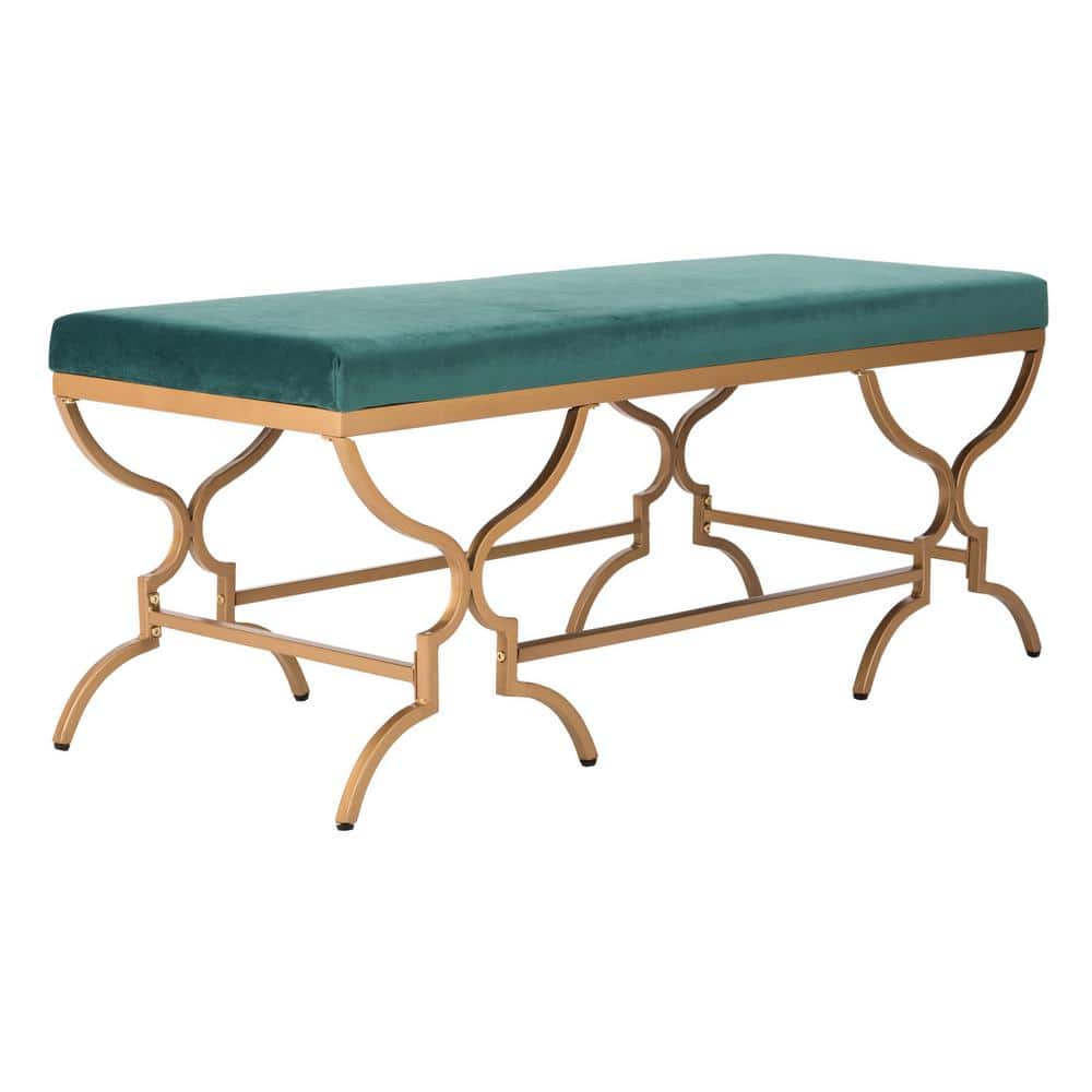 Emerald Velvet & Liquid Gold 46" Transitional Rectangular Bench