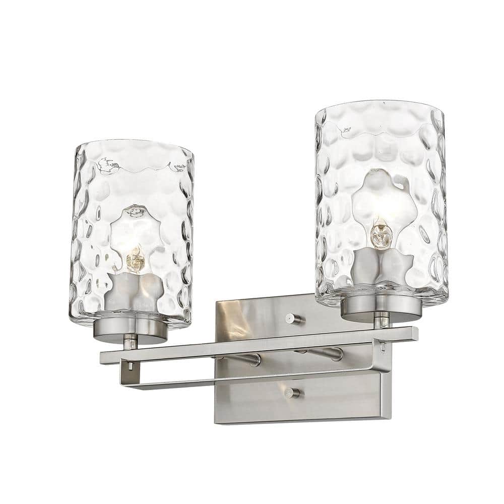 Livvy Satin Nickel 2-Light Vanity with Optic Glass Shades