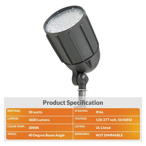 LED Flood Light Black 10-Watt 120v-277v 910 Lumens 4000K 110 Degree Beam  Spread