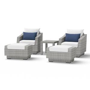 Cannes 5-Piece All-Weather Wicker Patio Club Chair and Ottoman Conversation Set with Sunbrella Bliss Ink Cushions