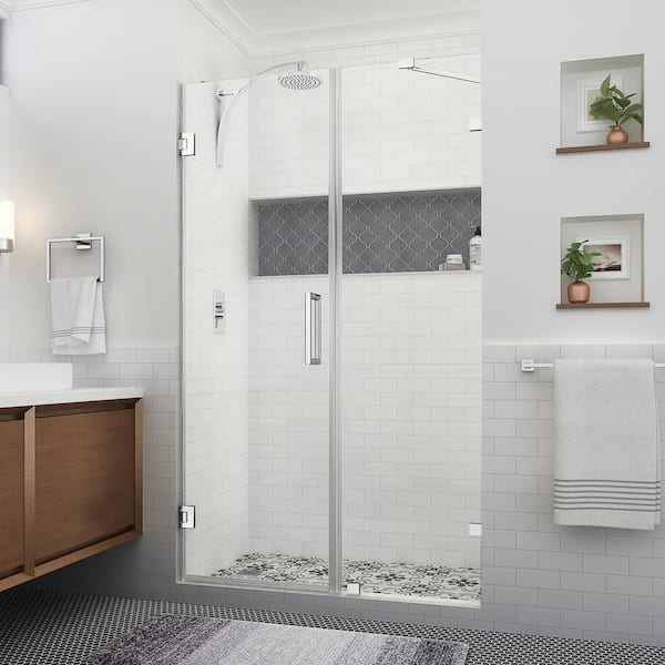 Aston Nautis XL 51.25 - 52.25 in. W x 80 in. H Hinged Frameless Shower Door in Polished Chrome with Clear StarCast Glass