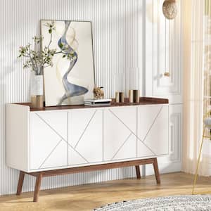 Ahlivia White Wood 55 in. W Buffet Cabinet Sideboards with 2-Door and Open Tabletop Storage