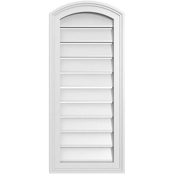 Ekena Millwork 14 in. x 30 in. Arch Top Surface Mount PVC Gable Vent: Decorative with Brickmould Frame