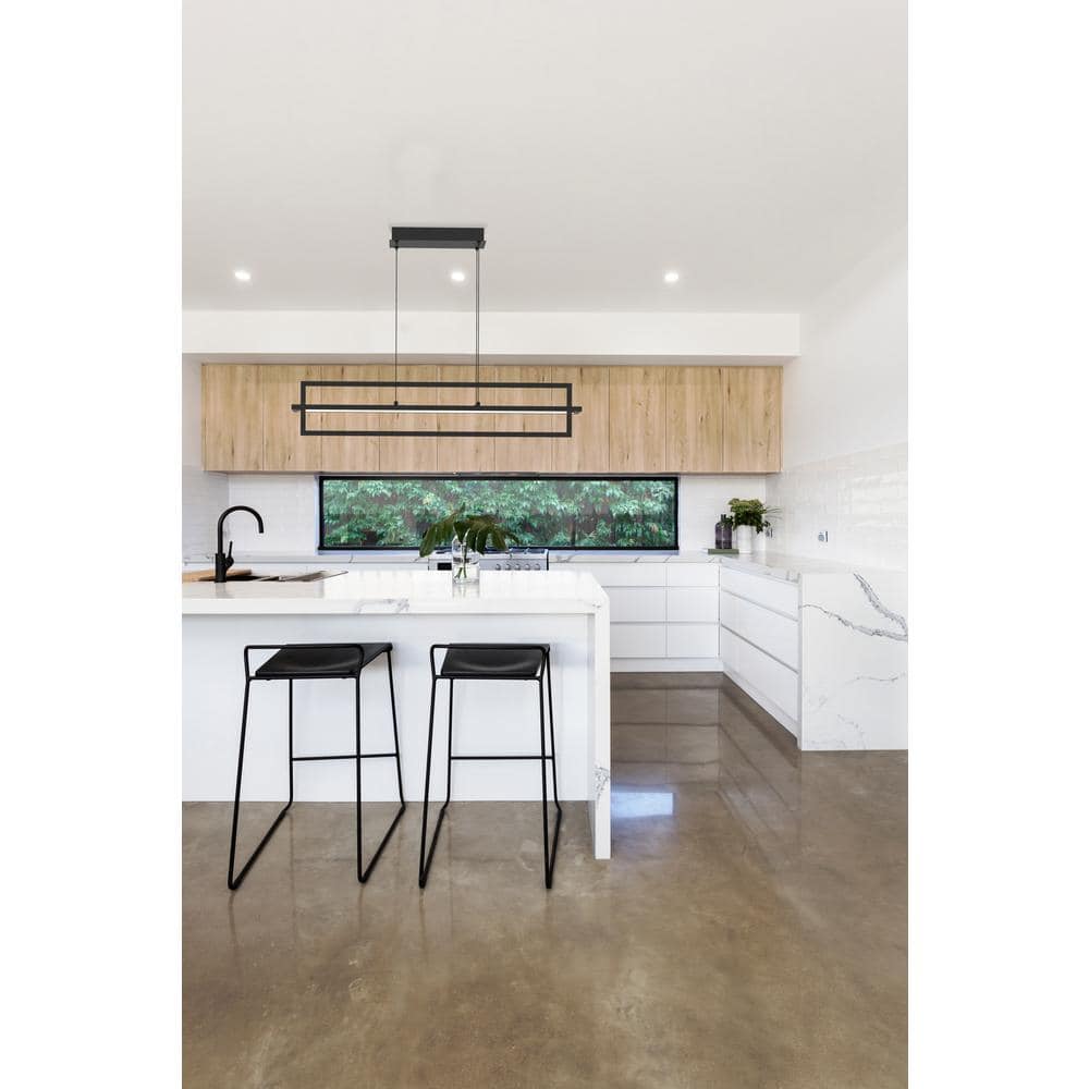 Rubio Mid-Century Modern Black LED Kitchen Island Light with Brushed Nickel Accents
