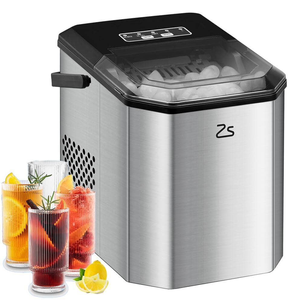 Zstar 8.74 in. 26 lb. Portable Ice Maker in Stainless Steel, Silver -  TYPHO_0XYW7OPD